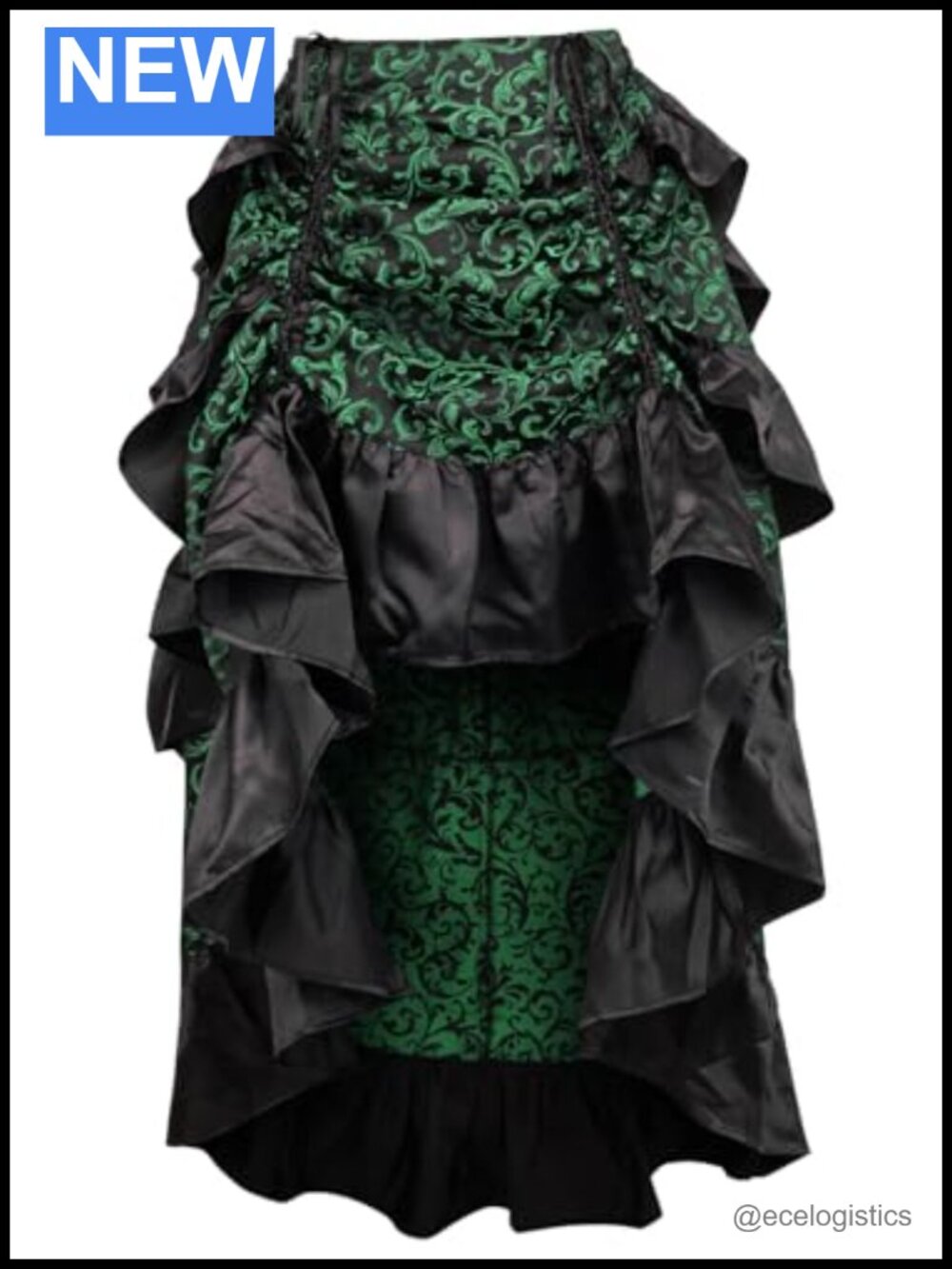 Brocade High Low Bustle Skirt Adjustable Pull On Dance Halloween